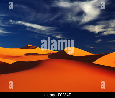 Sand dune in Sahara Desert at sunset, Tadrart, Algeria Stock Photo