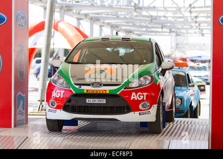 ISTANBUL TURKEY JULY 12 2014 Control car start podium 35. Istanbul Rally Stock Photo