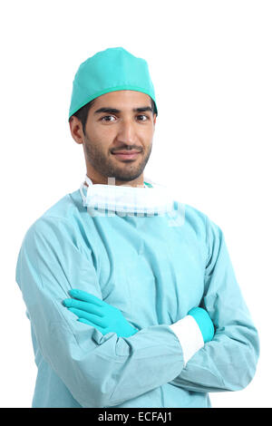 Arab surgeon serious doctor posing standing with folded arms isolated on a white background Stock Photo