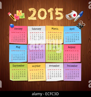 Office Stickers Calendar 2015 calendar on Wooden Background Stock Photo