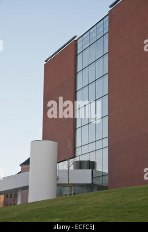 Modern architecture in red bricks, glass and concrete Stock Photo
