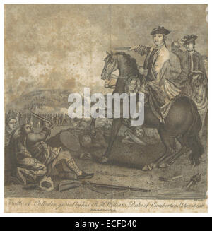 This 1800 illustration from Mante’s work depicts the Battle of Culloden, fought in 1745 between the British forces and the Jacobites led by Charles Edward Stuart. It was the final confrontation of the Jacobite rising, marking a significant defeat for the Scottish clans. Stock Photo