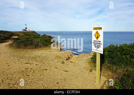 danger cliff sign at camp hero state park in Montauk NY Stock Photo
