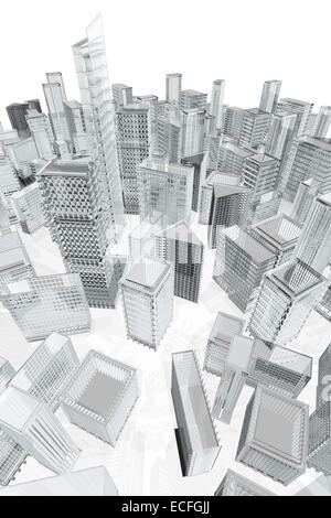 Abstract modern cityscape 3d model isolated on white background with ...