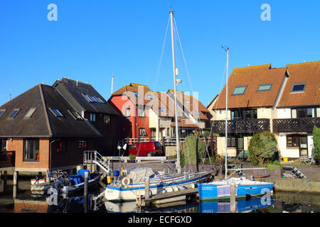 Contemporary waterside development at Hythe Marina Village, a purpose built development on the western side of Southampton Water Stock Photo