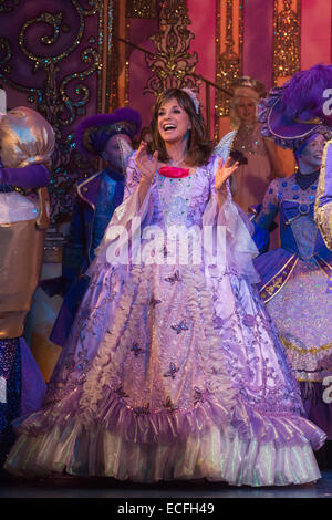 Pictured: Linda Gray as the Fairy Godmother. Dress rehearsal of the pantomime Cinderella starring Dallas actress Linda Gray as the Fairy Godmother at the New Wimbledon Theatre. With comedian Tim Vine as Buttons, Matthew Kelly and Matthew Rixon as the two Ugly Sisters, Wayne Sleep as Dandini, Amy Lennox as Cinderella and Liam Doyle as Prince Charming. The panto runs from 5 December 2014 to 11 January 2015. Stock Photo