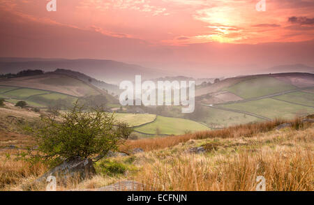 sunset over hope valley, peak district yorkshire england uk Stock Photo