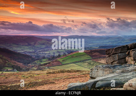 sunset from ringinglow top looking over hope valley, the peak district, england uk Stock Photo