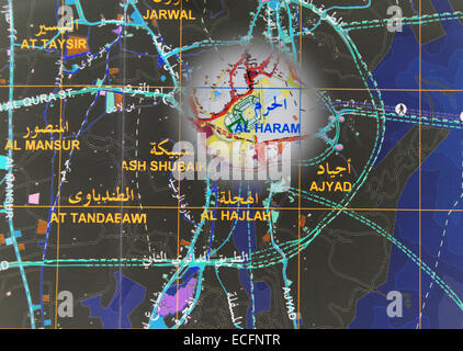 Mecca map and Masjidil Haram in Kingdom of Saudi Arabia Stock Photo