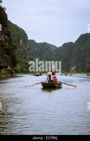 Rowing boat on Ngo Dong RIver in Northern Vietnam Stock Photo