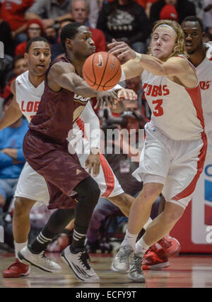 Albuquerque, New Mexico, USA. 13th Dec, 2014. Roberto E. Rosales.Lobo Hugh Greenwood(Cq), right intercepts a pass by UL Monroe's Mack Foster(Cq) in the first half. Lobos defeated ULM 54 TO 46. © Roberto E. Rosales/Albuquerque Journal/ZUMA Wire/Alamy Live News Stock Photo