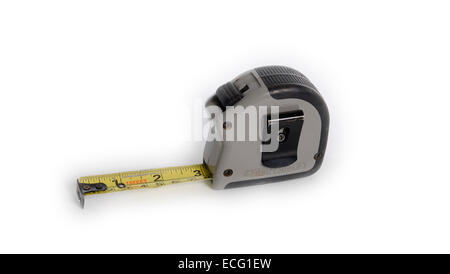 Measuring tape marked in inches,feet and metric isolated on white background Stock Photo
