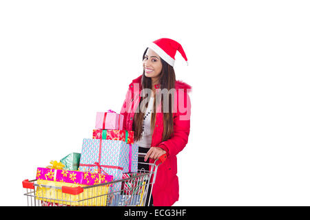 indian lady Christmas shopping Stock Photo