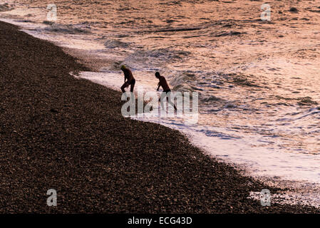 Brighton, UK. 14th Dec, 2014. Swimmers at dawn on a frosty December morning by Brighton Pier. Credit:  Julia Claxton/Alamy Live News Stock Photo