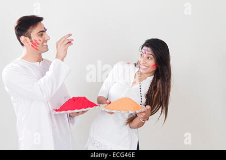 indian married couple Holi Festival enjoy Stock Photo