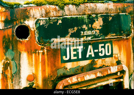 Front end of a rusty old jet fuel truck Stock Photo