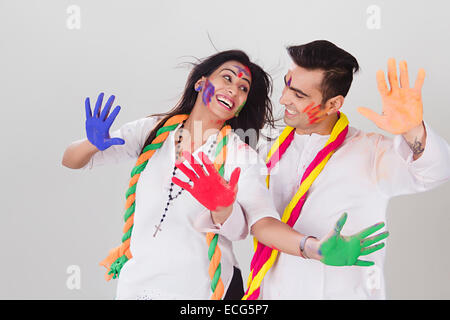 indian married couple Holi Festival enjoy Stock Photo