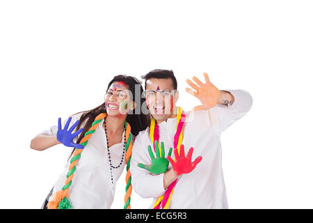 indian married couple Holi Festival enjoy Stock Photo
