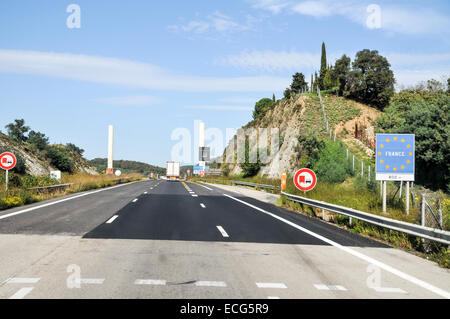 Spanish Highway the French Border crossing Photographed in Catalonia, Spain Stock Photo