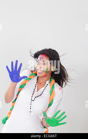 indian lady  Holi Festival enjoy Stock Photo