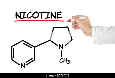 Chemical formula of nicotine on a white background Stock Photo