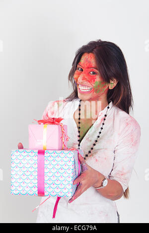 Hands Of Indian Woman With Holi Powder In Hand Isolated On White