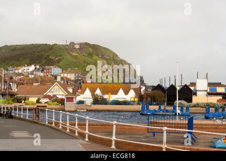 Hastings old town in east Sussex with vernacular railway scaling the cliff Stock Photo