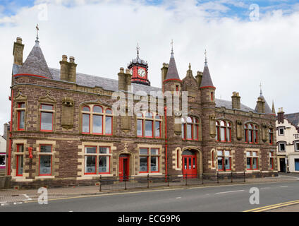 Old Town Hall building with clock in Stornoway, Isle of Lewis, Outer Hebrides, Western Isles, Scotland, UK, Britain Stock Photo