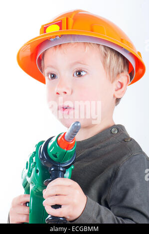 Little boy in the form builder on a white background Stock Photo