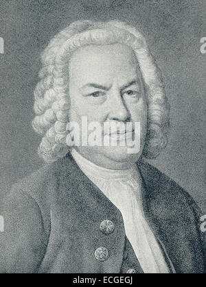This is a lithograph of a 1746 painting by the German Elias Gottlob Hausmann (also Haussmann) of the Baroque period German composer and musician Johann Sebastian Bach (1685-1750). Stock Photo
