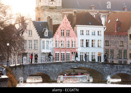 Bruges Belgium; Canals and traditional buildings in winter, Bruges city centre, Belgium, Europe Stock Photo