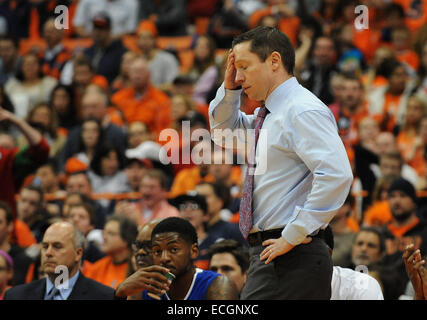 Syracuse, NY, USA. 14th Dec, 2014. Dec 14, 2014: Louisianna Tech head coach Michael White watches as the Syracuse Orange defeats the Louisiana Tech Bulldogs 71-69 at the Carrier Dome in Syracuse, NY. © csm/Alamy Live News Stock Photo