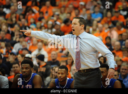 Syracuse, NY, USA. 14th Dec, 2014. Dec 14, 2014: Louisianna Tech head coach Michael White makes a point as the Syracuse Orange defeated the Louisiana Tech Bulldogs 71-69 at the Carrier Dome in Syracuse, NY. © csm/Alamy Live News Stock Photo