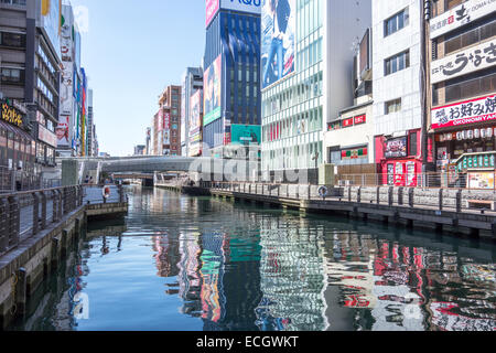 river and bridge in Dotonbori, Osaka. Stock Photo