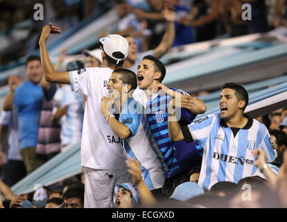 Avellaneda, Argentina. 14th Dec, 2014. Fans of Racing Club react during the Final match against Godoy Cruz of Argentinean Soccer First Division at Presidente Peron Stadium, in Avellaneda City, 20km from Buenos Aires City, Argentina, on Dec. 14, 2014. © Martin Zabala/Xinhua/Alamy Live News Stock Photo