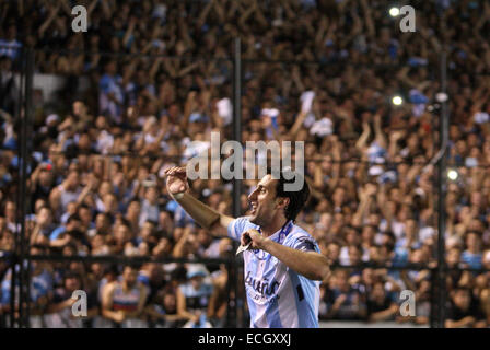 Avellaneda, Argentina. 14th Dec, 2014. Diego Milito of Racing Club celebrates at the end of the Final match against Godoy Cruz of Argentinean Soccer First Division at Presidente Peron Stadium, in Avellaneda City, 20km from Buenos Aires City, Argentina, on Dec. 14, 2014. © Martin Zabala/Xinhua/Alamy Live News Stock Photo