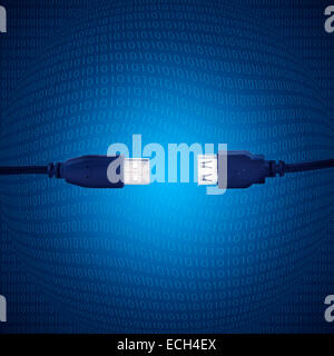 blue usb cable with digitals on background Stock Photo