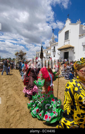 Pilgrims at El Rocio village, 'Romería', pilgrimage, to El Rocío, Almonte, Huelva province, Andalucia, Spain, Europe Stock Photo