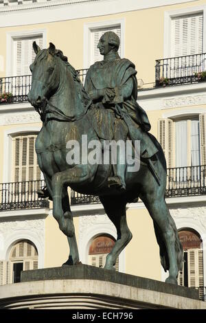 Monument to King Carlos III, Plaza de la Puerta del Sol, Madrid, Spain Stock Photo