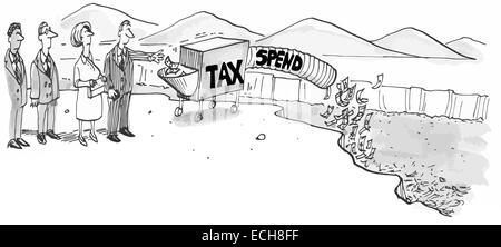 The government taxes the people and spends their money, which goes into a big hole. Stock Vector