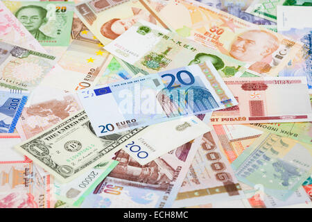 International currency banknotes, focus on euro Stock Photo