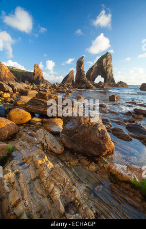 Evening light on the rock formations of Crohy Head, County Donegal, Ireland. Stock Photo