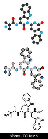 Macimorelin adult growth hormone diagnostic drug molecule. Conventional skeletal formula and stylized representations. Stock Photo