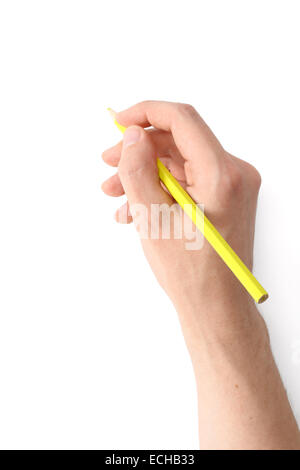 Men's hand with a pencil on a white background Stock Photo