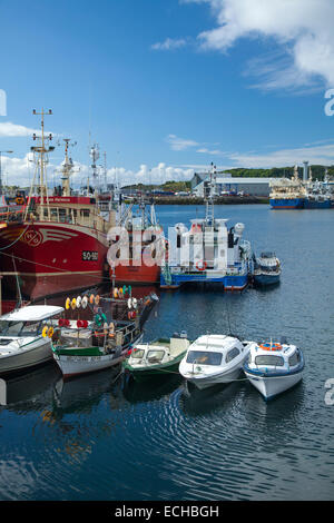 Fishing boats and trawlers moored in Killybegs harbour, County Donegal, Ireland. Stock Photo
