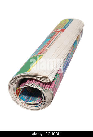Rolled newspapers isolated on white. Stock Photo