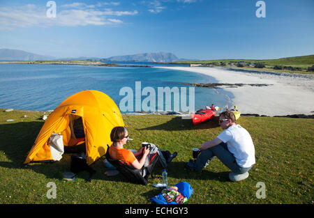Wild Camping On South Coast Of Ulva Scotland With Little Colonsay Behind Stock Photo Alamy