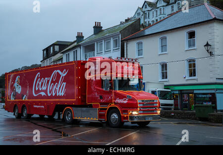 Coca Cola Lorry enters Looe 15th December 2014 Stock Photo