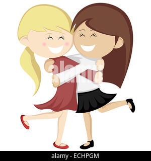 Hug collection - Lovely girlfriends are embracing and smiling. Stock Photo