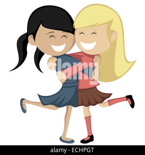 Hug collection - Lovely girlfriends are embracing and smiling. Stock Photo